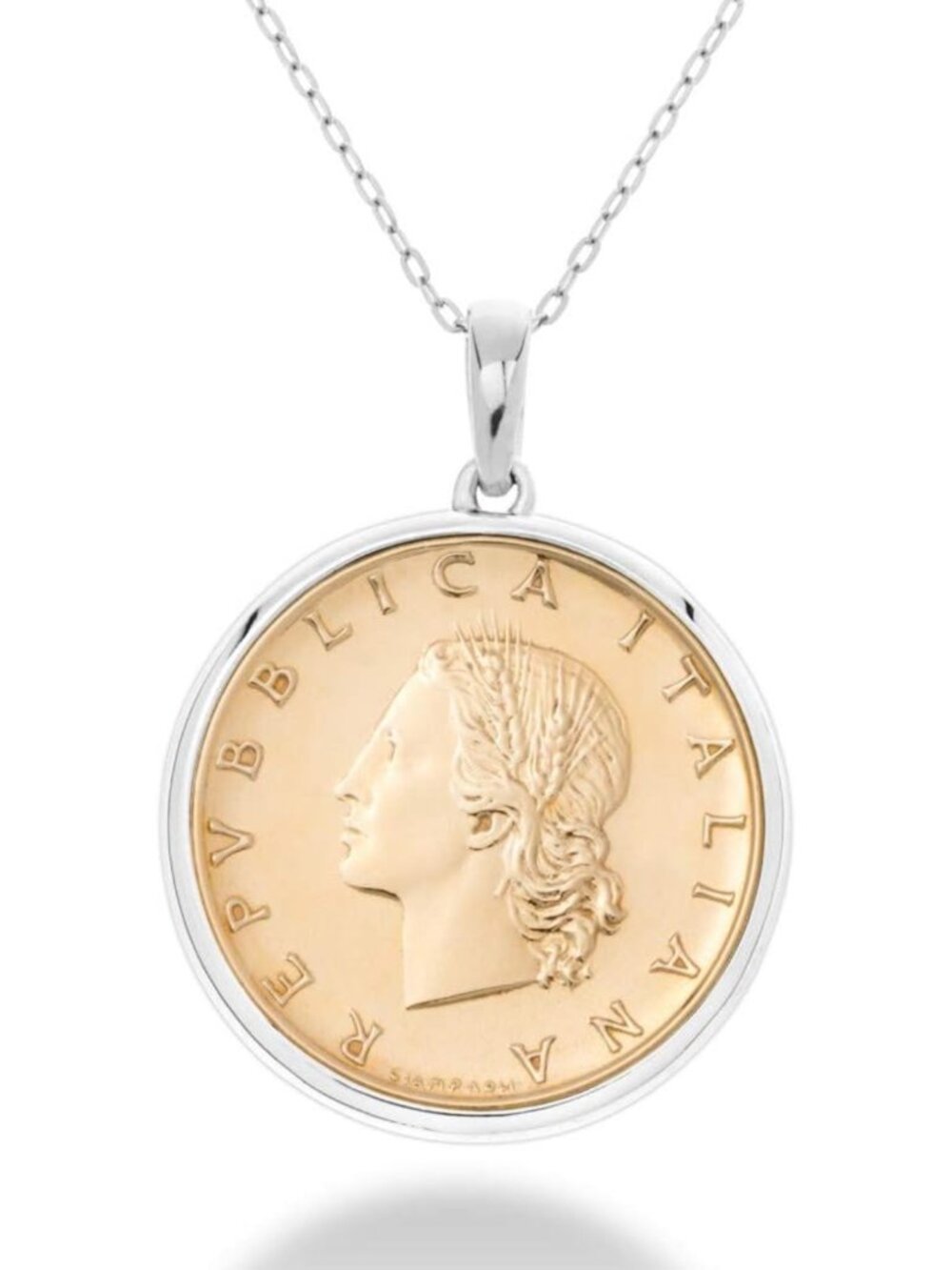 Sterling Silver 20-Lira Coin Pendant Necklace for Women - Italian 18-Inch Chain